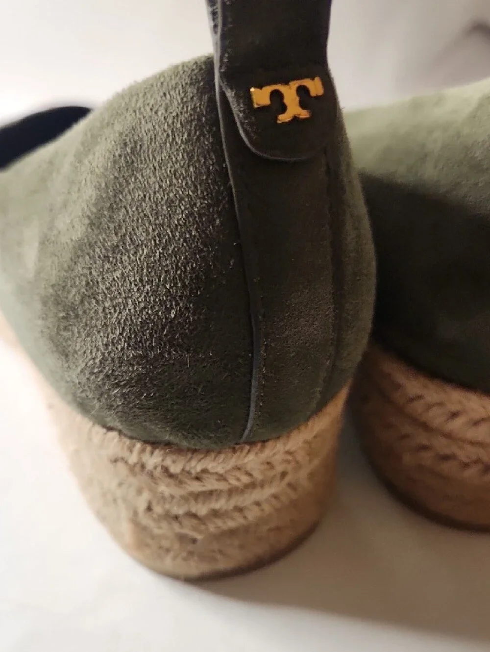 Tory Burch Olive Suede Espadrille Leccio with Natural Jute 10.5 Nwob